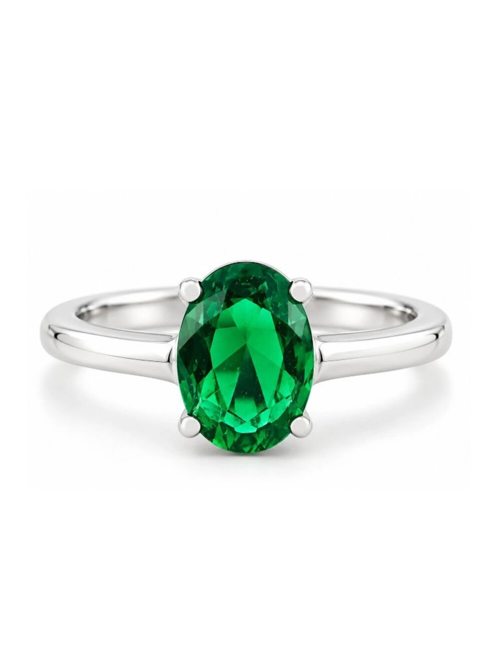Created 1.57 Cts Colombian Emerald Solitaire Ring .925 Silver